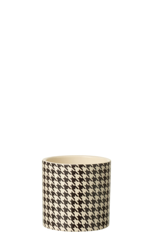J-Line bloempot Pied-De-Poule - keramiek - wit/zwart - small
