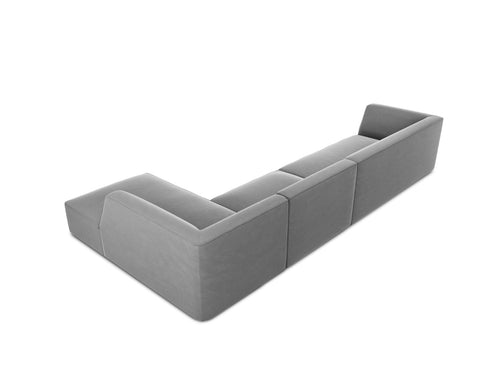 Micadoni rechter hoekbank Ruby 5-zits, flueel, grijs - 180x366x69cm