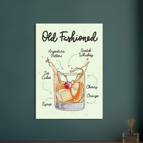 Artfulprints  Old Fashioned cocktail I – Illustratie   poster A4 21x29.7 cm