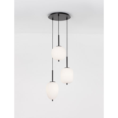 Merano Kenora 3-lichts cluster hanglamp zwart metaal, opaalglas LED E14