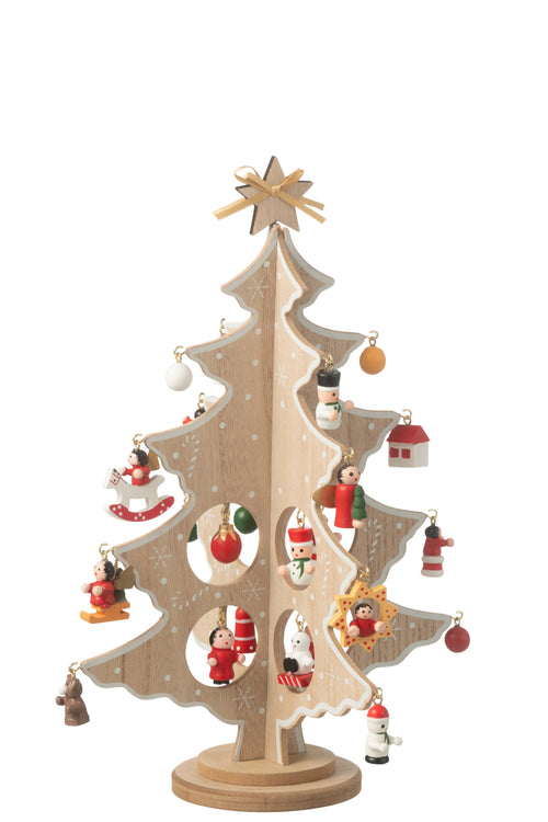 J-Line decoratie kerstboom + figuurtjes plooiend - hout - naturel - vtwonen shop