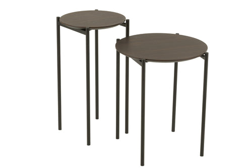 J-Line bijzettafel Rond - hout/metaal - donkerbruin - set van 2