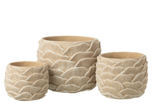 J-Line bloempot Rond Reliëf - cement - beige - large - Ø 26.5 cm