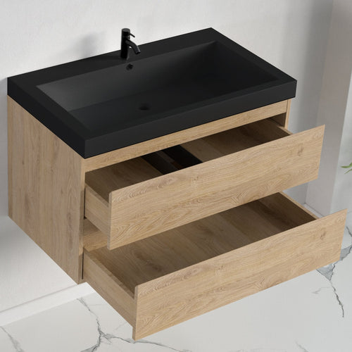 LOMAZOO badkamermeubel Monaco - zwevend - zwart - licht eiken - 80 cm