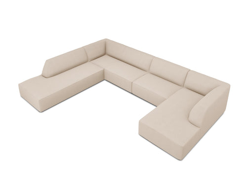 Micadoni Panoramische hoekbank links Ruby 7-zits, structurele stof, beige - 273x366x69cm