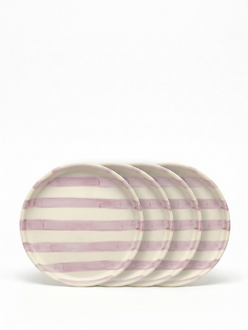 vtwonen - Gebaksbord - Strepen - Lila - Keramiek - 13cm - Set van 4