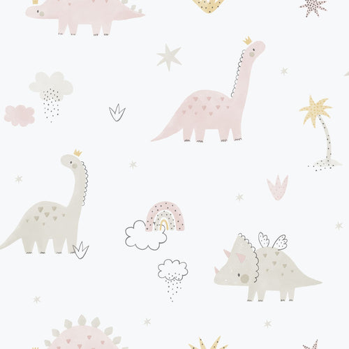 Sanders & Sanders behang dinosaurussen licht roze, wit en grijs - 53 cm x 10.05 m - 640620
