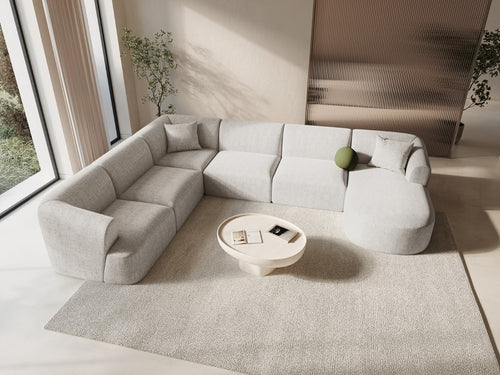 Cosmopolitan Design Modulaire panoramische hoekbank links Campi 7-zits, structurele stof lichtbeige - 255x330x70cm