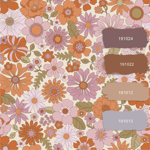 ESTAhome behang retro bloemen paars en oranje - 53 cm x 10.05 m - 130961