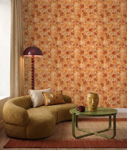 ESTAhome behang bloemen terracotta - 50 x 900 cm - 132194