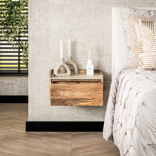 Giga Meubel Nachtkastje Nuovo - Travertin Hout - 40x35x19cm - vtwonen shop