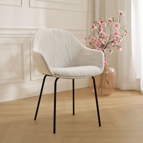 Nolon Nora-Mae Eetkamerstoel Beige Gemêleerd - Armleuning - Zwarte Poten - vtwonen shop