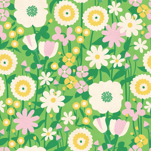 ESTAhome behang retro bloemen groen en geel - 50 x 900 cm - 132157