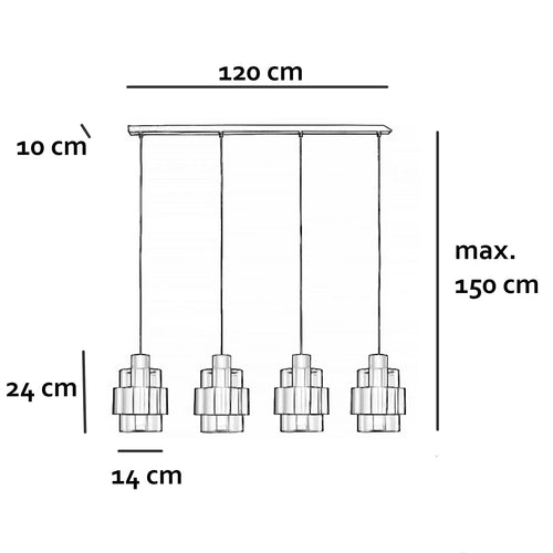 Freelight hanglamp Chiasso - 4 lichts - 120  x 150   cm - zwart