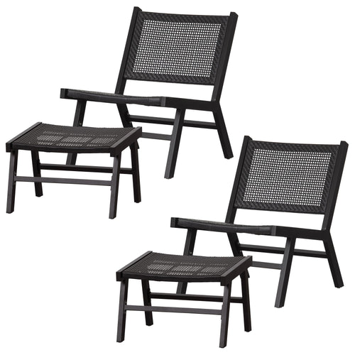 WOOOD tuin fauteuil + hocker Puk - Aluminium - Zwart - Set van 2 - vtwonen shop