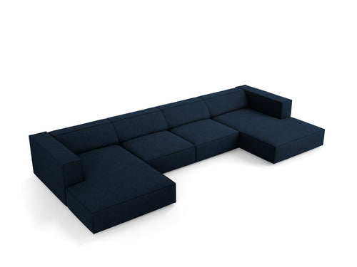 Cosmopolitan Design Panoramische bank Arendal 6-zits, chenille met ribbeleffect, koningsblauw - 166x364x70cm