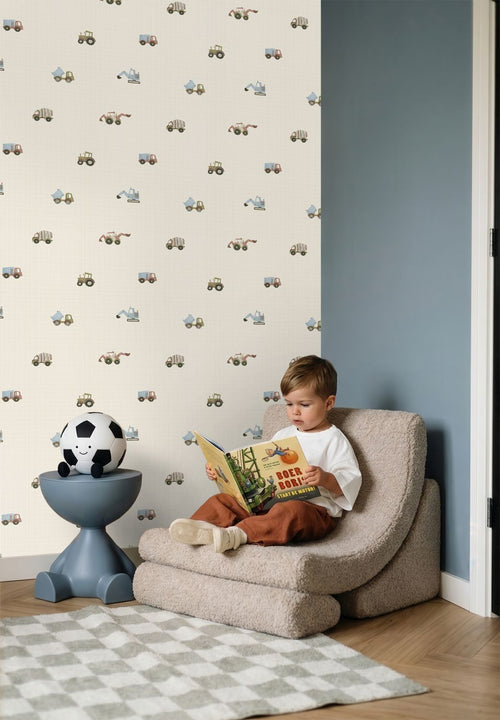 ESTAhome behang voertuigen beige en groen - 50 x 900 cm - 132305