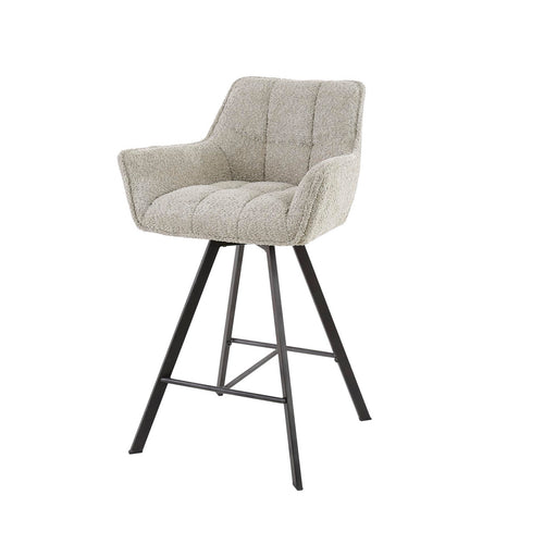 Giga Meubel Barstoel Raster - Zand Bouclé - Draaibaar - Zithoogte 69cm - Set van 2 - Set van 2