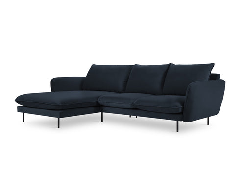 Cosmopolitan Design linker hoekbank Vienna 5-zits, flueel, donkerblauw - 170x255x95cm