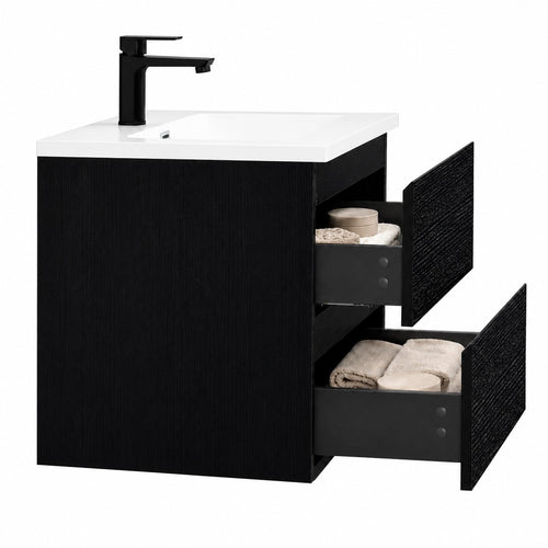 Badplaats Badkamermeubel Set Angela 60 cm – Zwart Houtnerf – Badmeubel met Wastafel