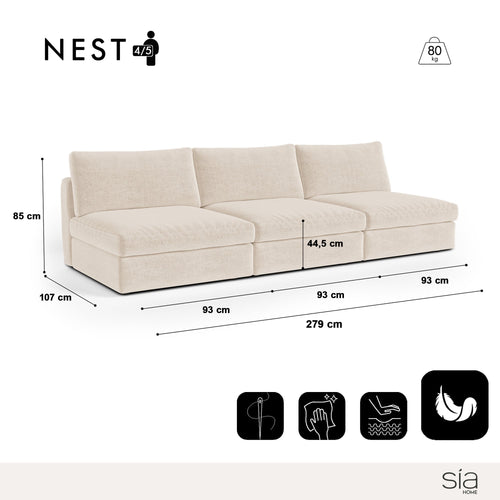 Sia Home - Modulaire bank NEST - Zacht aanvoelende geweven stof - Beige - 279cm