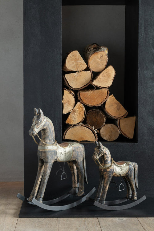 J-Line decoratie Schommelpaard - hout/metaal - mix - small