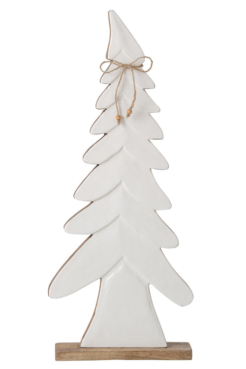 J-Line Dennenboom met strik - mangohout - naturel/wit - large