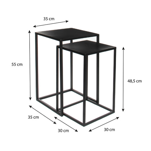 Mica Decorations Goa Bijzettafel - Set van 2 - L35 x B35 x H55 cm - Metaal - Zwart