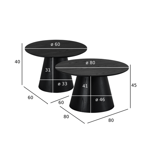 Furnhouse salontafel set Tango - Zwart - Ø 60/80 cm