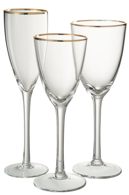 J-Line glas champagne Gouden Rand - glas - transparant/goud - 4 stuks