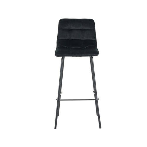 LABEL51 Barkruk Bistro - Zwart Velvet - Zithoogte 78cm - Set van 2