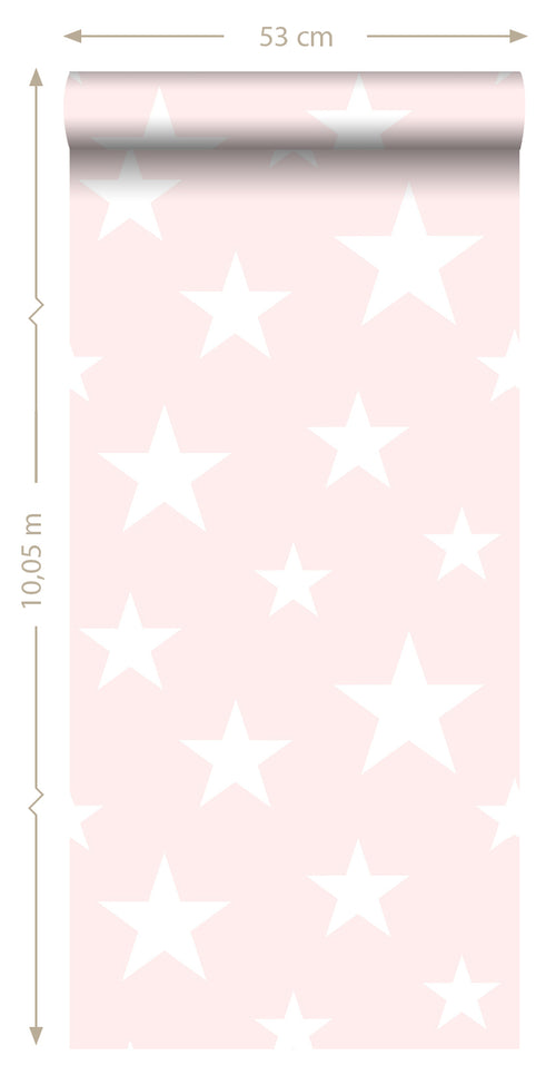 ESTAhome behang grote en kleine sterren licht roze en wit - 53 cm x 10.05 m - 138931