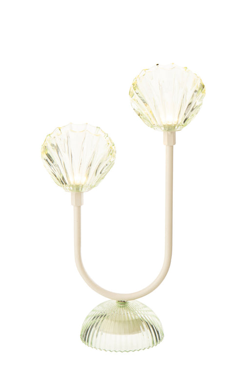 J-Line lamp Shell - ijzer - lichtgroen/wit - large - LED lichtjes