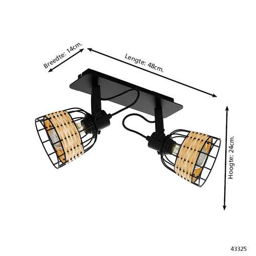 EGLO spot Anwick 1 - e27 - 48 cm - zwart/rotan - vtwonen shop