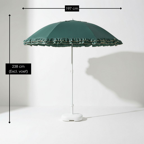 Mica Decorations Kantelbare Parasol met Ruches - Stokparasol 238 x Ø195 cm - Tuin of Balkonparasol - Polyester, Staal - Groen