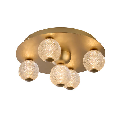 Searchlight Asteroid Led-plafondlamp, goudkleurig metaal met heldere acrylballen