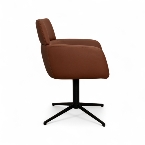 Furnhouse eetkamerstoelen armleuning Marco - Donkerbruin - Leer - Set van 4