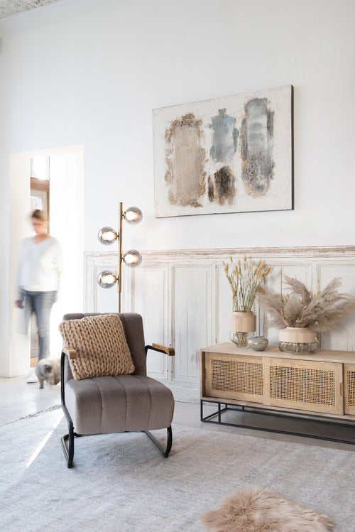 J-Line vaas Breed Laag - hout/glas - lichtbruin - 17.5 cm hoog