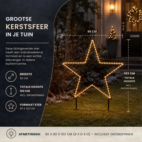 Luca Lighting Garden d'Light Ster Tuinsteker met Warm Witte LED-Verlichting - Kerstversiering met 8 Lichtstanden - Guirlande voor de Tuin -