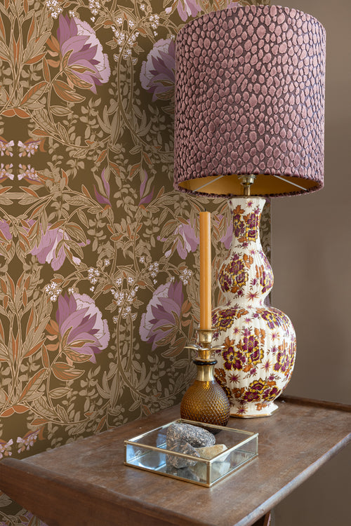 ESTAhome behang vintage bloemen in art nouveau stijl bruin en mauve paars - 50 x 900 cm - 131729