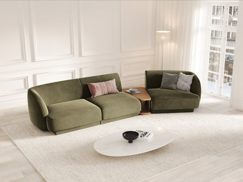 Micadoni Rechte modulaire bank Miley 3-zits, flueel, groente - 126x303x70cm