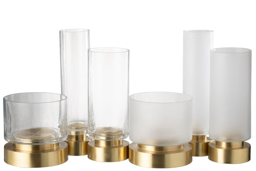 J-Line windlicht/vaas Pia - glas/koper - transparant/goud - large - 2 stuks