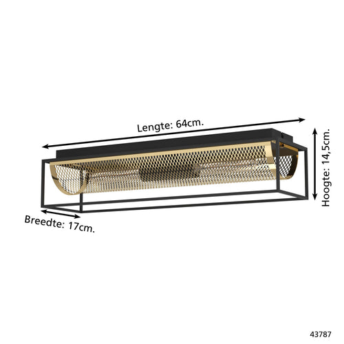 EGLO plafondlamp Nohales - e27 - 64 cm - zwart/goud - staal - vtwonen shop