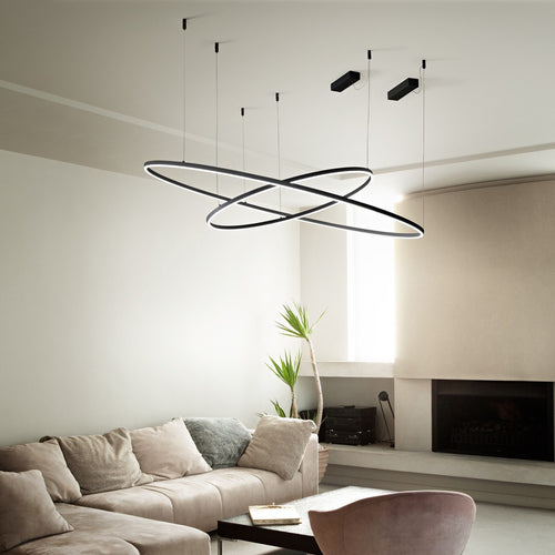 Ideal Lux ORACLE Slanke DALI dimbare ronde 90cm geïntegreerde LED hanglamp zwart, 3000K