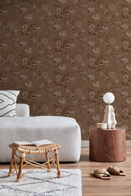 ESTAhome behang vintage bloemen terracotta bruin - 50 x 900 cm - 139403