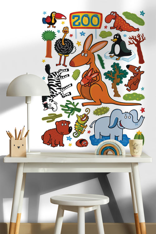 Sanders & Sanders muursticker dierentuin dieren groen, bruin en blauw - 85 x 65 cm - 600245