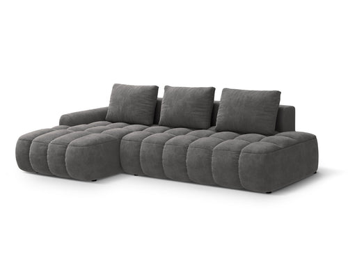 Cosmopolitan Design Uitklapbare hoekbank links met opbergdoos Linz 3-zits, flueel grijs - 142x275x84cm