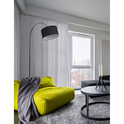 Merano Frisco Arc Staande Lamp Zwart Stoffen Kap Zwart Aluminium Voet LED E27