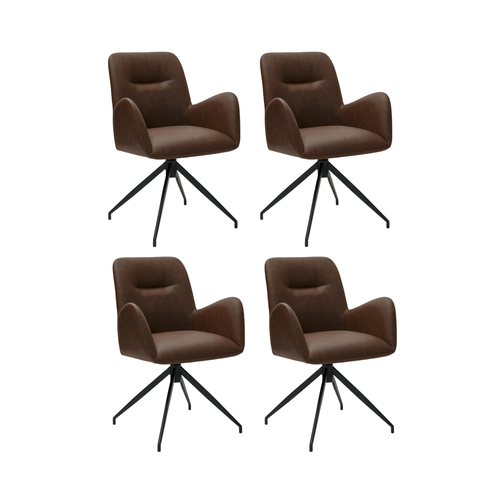 Furnhouse eetkamerstoelen armleuning Jennifer - Cognacbruin - Kunstleer - Set van 4
