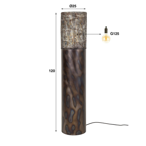 Giga Meubel Vloerlamp Cilinder - Zwart/Bruin Metaal - 1-Lichts - 25x25x120cm - vtwonen shop
